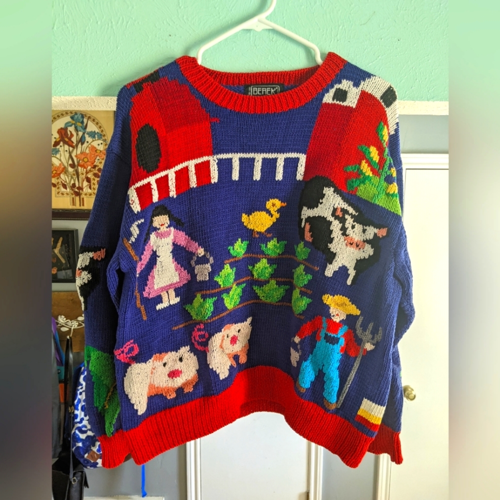 Vintage Berek handknit old macdonald sweater